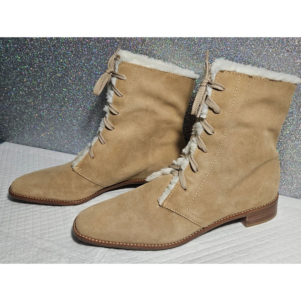 Talbots Women's Tan Suede Lace Up Shearling Lined Ankle Boots Size 8B NWOT